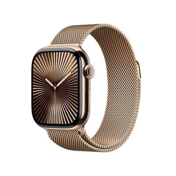 Apple Watch S10 GPS + Cellular 42mm / Titanio Gold / Banda Gold Milanese Loop